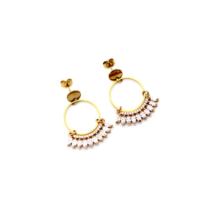 Gold Curved Rhinestone Dangle Earrings