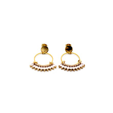 Load image into Gallery viewer, Gold Curved Rhinestone Dangle Earrings
