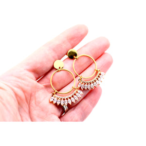 Gold Curved Rhinestone Dangle Earrings