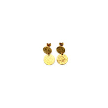 Load image into Gallery viewer, Gold Double Textured Circle Dangle Earrings
