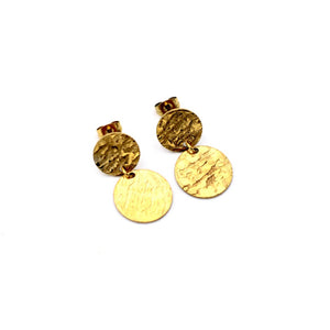 Gold Double Textured Circle Dangle Earrings