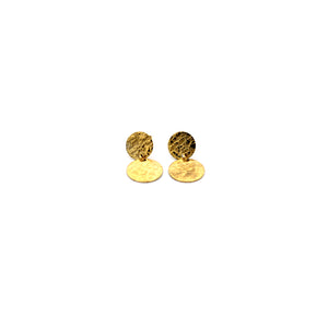 Gold Double Textured Circle Dangle Earrings