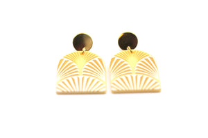 Gold Textured Fan Acetate Dangle Earrings