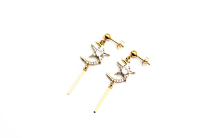 Gold Rhinestone Moon Bar Dangle Earrings