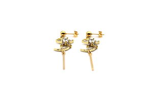 Gold Rhinestone Moon Bar Dangle Earrings