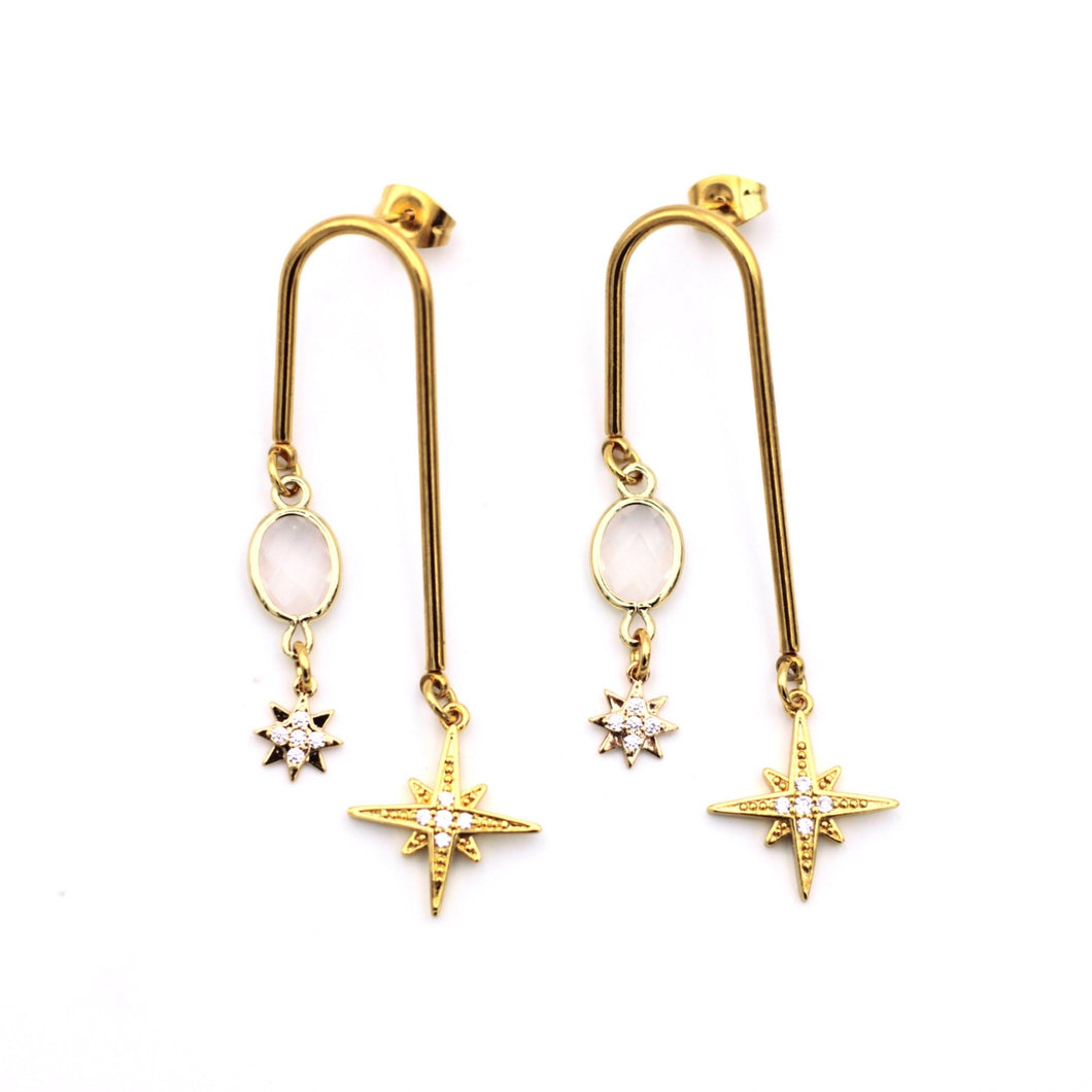 Gold North Star Asymmetrical Dangle Earrings