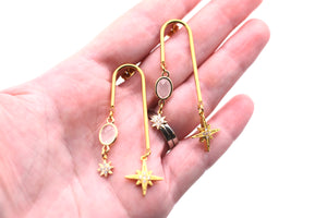 Gold North Star Asymmetrical Dangle Earrings