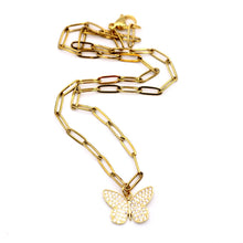 Load image into Gallery viewer, Gold Rhinestone Butterfly Necklace
