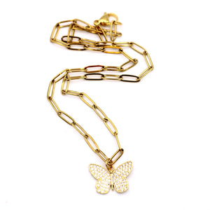 Gold Rhinestone Butterfly Necklace