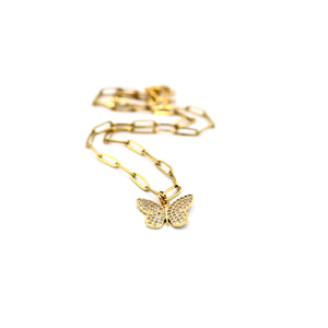 Gold Rhinestone Butterfly Necklace