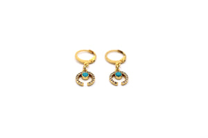 Gold Rhinestone Turquoise Crescent Huggie Hoop Earrings