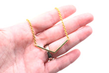 Load image into Gallery viewer, Gold Black Rhinestone V Necklace
