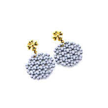 Load image into Gallery viewer, Gray Beaded Hexagon Gold Flower Dangle Earrings

