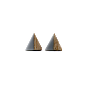 Gray Resin & Wood Triangle Stud Earrings