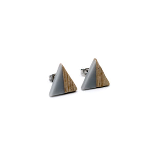 Gray Resin & Wood Triangle Stud Earrings