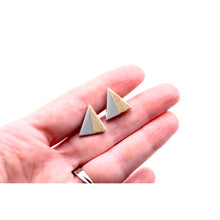 Load image into Gallery viewer, Gray Resin &amp; Wood Triangle Stud Earrings
