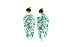 Green Acetate Leaf Dangle Earrings