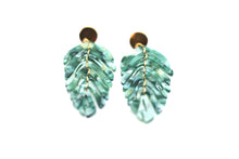 Load image into Gallery viewer, Green Acetate Leaf Dangle Earrings
