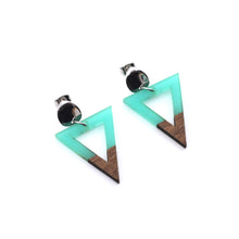 Load image into Gallery viewer, Green Resin &amp; Wood Silver Dangle Earrings
