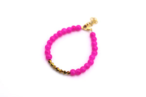 Hot Pink & Gold Beaded Bracelet