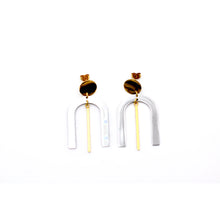 Load image into Gallery viewer, Mixed Metal Arc Bar Dangle Earrings
