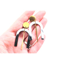 Load image into Gallery viewer, Mixed Metal Arc Bar Dangle Earrings
