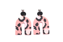 Load image into Gallery viewer, Pink Leopard Acetate U Dangle Earrings
