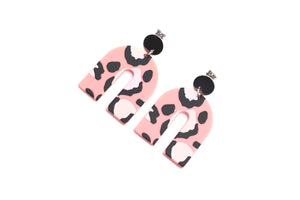 Pink Leopard Acetate U Dangle Earrings