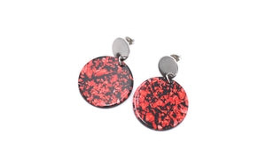Red & Black Resin Circle Dangle Earrings