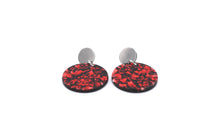 Load image into Gallery viewer, Red &amp; Black Resin Circle Dangle Earrings
