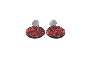 Red & Black Resin Circle Dangle Earrings