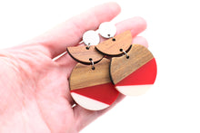 Load image into Gallery viewer, Red &amp; White Resin &amp; Wood Crescent Dangle Earrings
