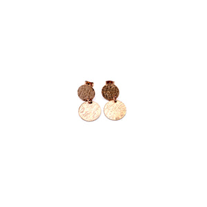 Rose Gold Textured Double Circle Dangle Earrings