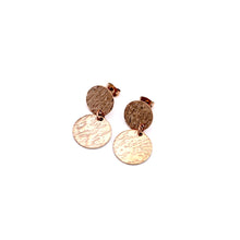 Load image into Gallery viewer, Rose Gold Textured Double Circle Dangle Earrings
