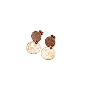 Rose Gold Textured Double Circle Dangle Earrings