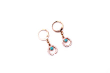 Load image into Gallery viewer, Rose Gold Rhinestone Crescent Huggie Hoops
