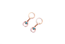 Load image into Gallery viewer, Rose Gold Rhinestone Crescent Huggie Hoops
