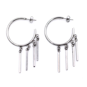 Silver Bar Fringe Hoop Earrings