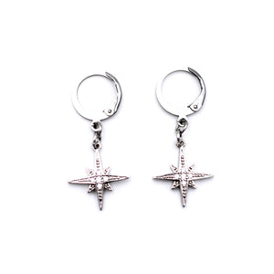 Silver North Star Huggie Hoops