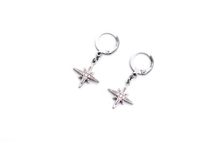 Silver North Star Huggie Hoops