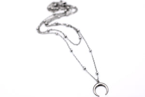Silver Crescent Double Layer Necklace