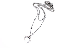 Silver Crescent Double Layer Necklace