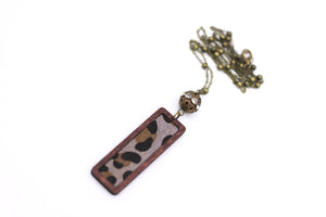 Leopard Print Faux Leather Rectangle Necklace