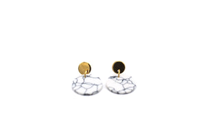 White Faux Marble Circle Gold Dangle Earrings
