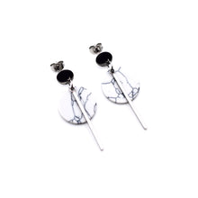 Load image into Gallery viewer, Faux Marble Silver Bar Dangle Earrings
