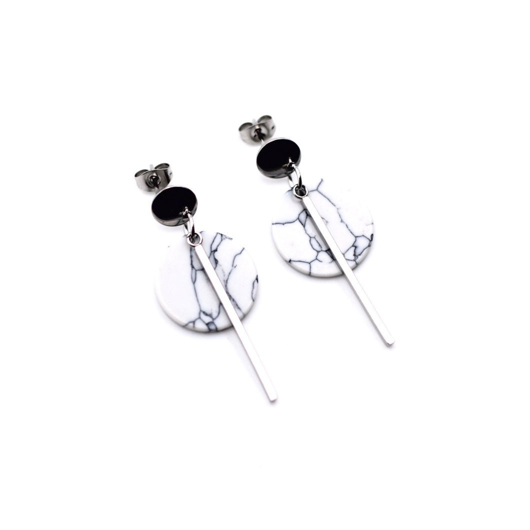 Faux Marble Silver Bar Dangle Earrings