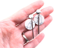 Faux Marble Silver Bar Dangle Earrings