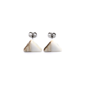 White Resin & Wood Triangle Stud Earrings