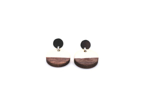 White Resin & Wood Circle Dangle Earrings