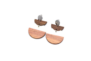 White Resin & Wood Crescent Silver Dangle Earrings